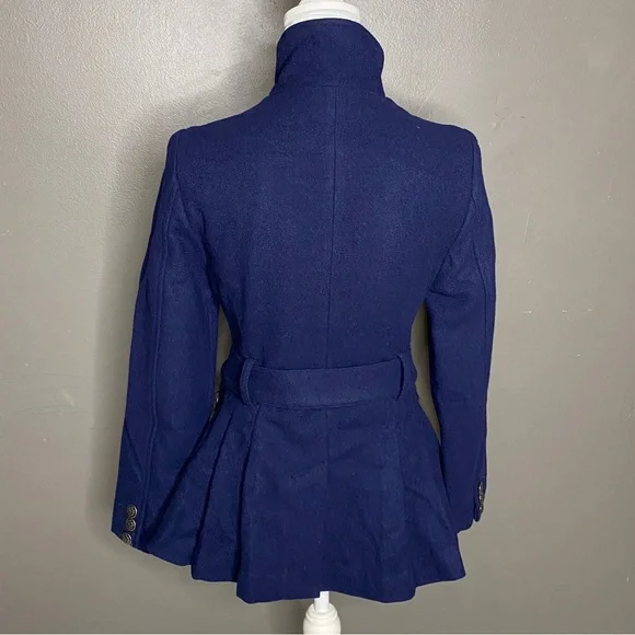 Free People Blue Peplum Military Style Pea Coat Jacket Wool Size 4 - Picture 10 of 16